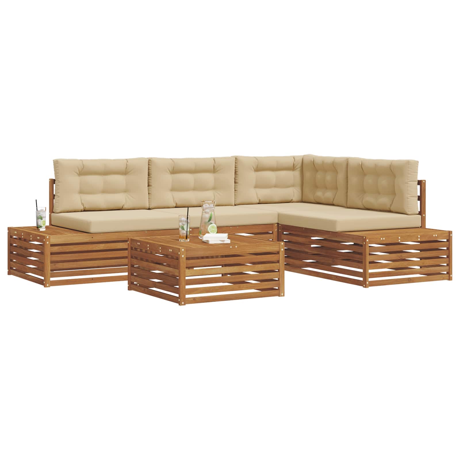 Zunanja garnitura za sedenje z blazino 5 Kos Naravna in bež - slika 3