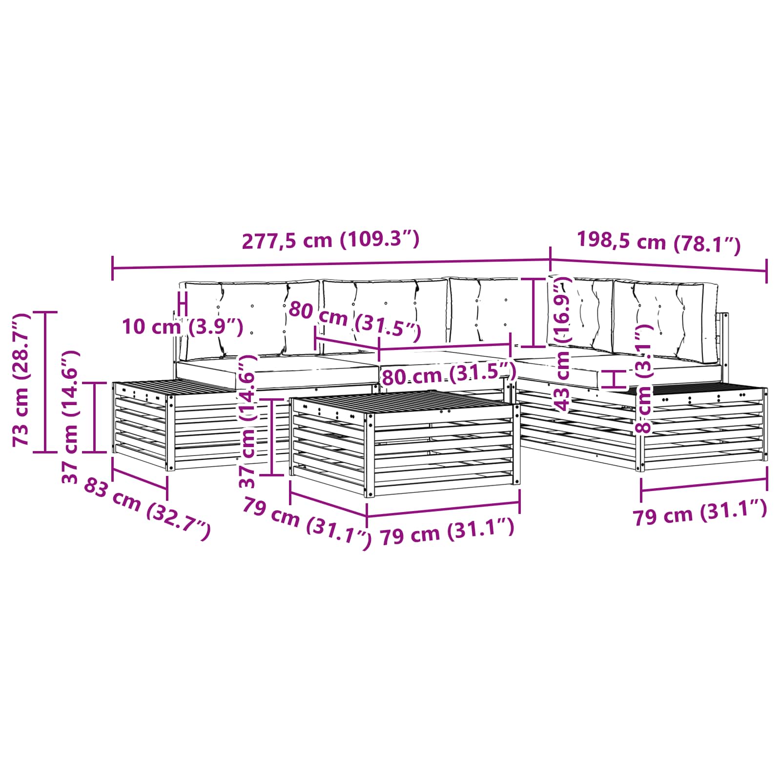 Zunanja garnitura za sedenje z blazino 5 Kos Naravna in bež - slika 11