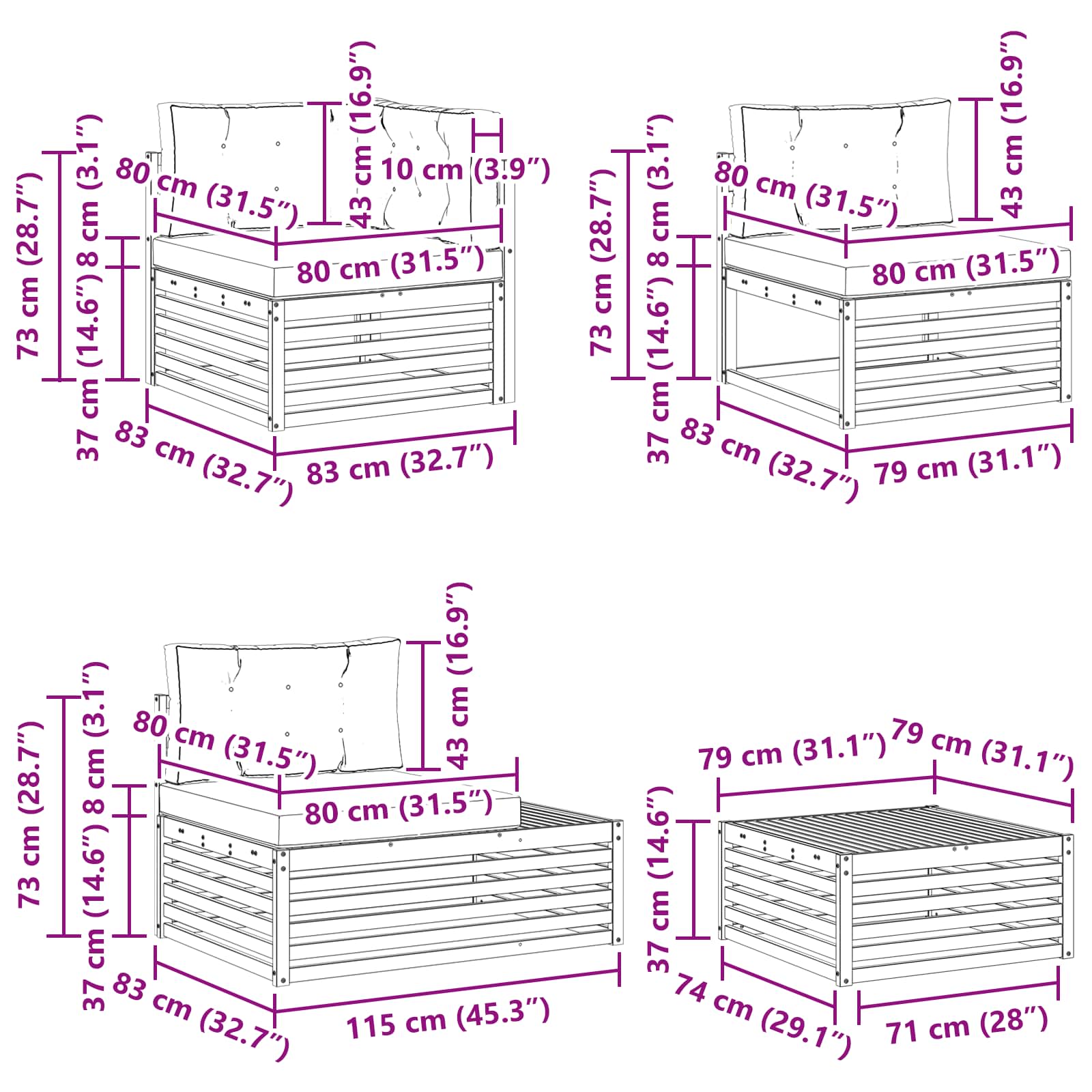 Zunanja garnitura za sedenje z blazino 5 Kos Naravna in bež - slika 12