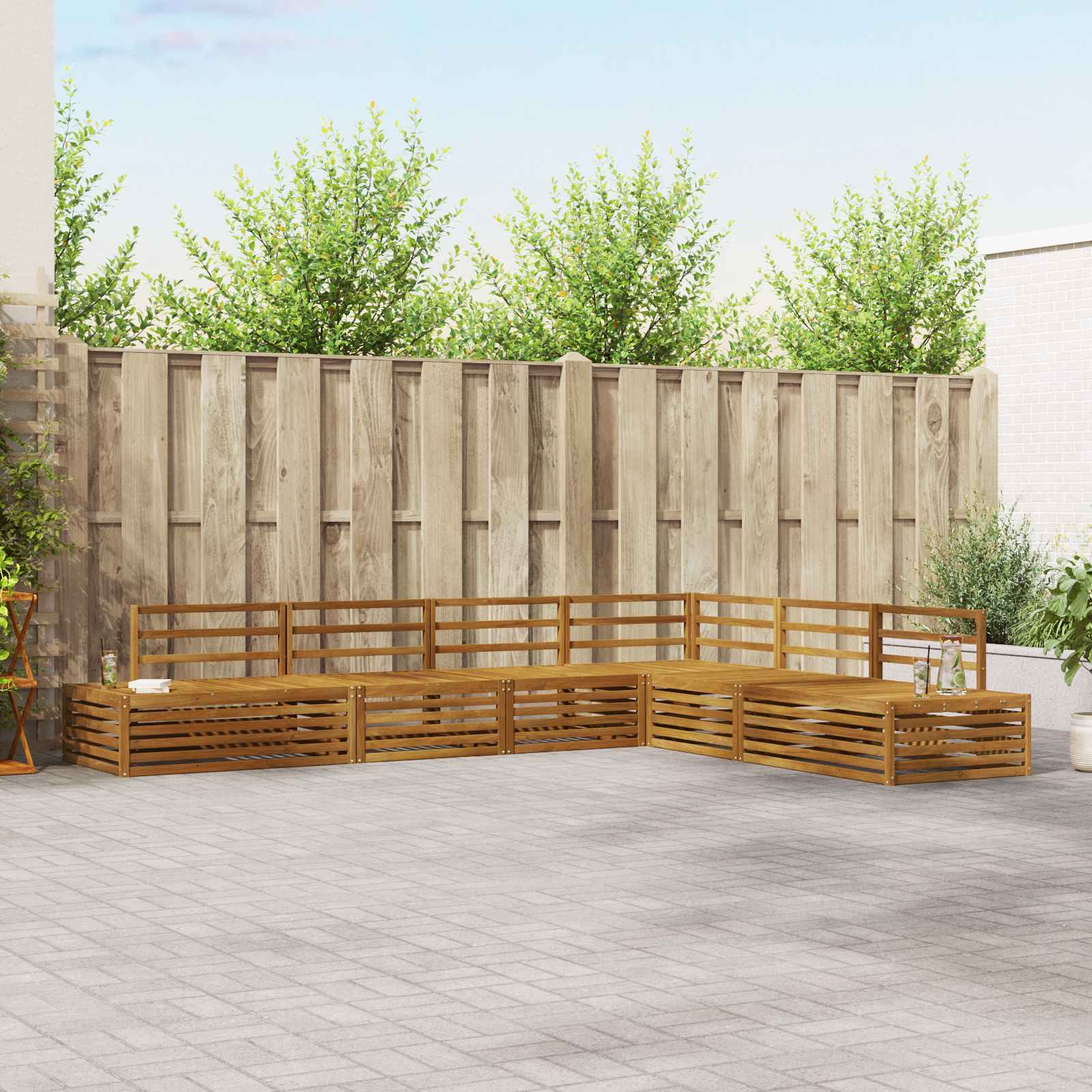 Buiten bankenset 6 Stuk Naturel Massief Acaciahout image 1