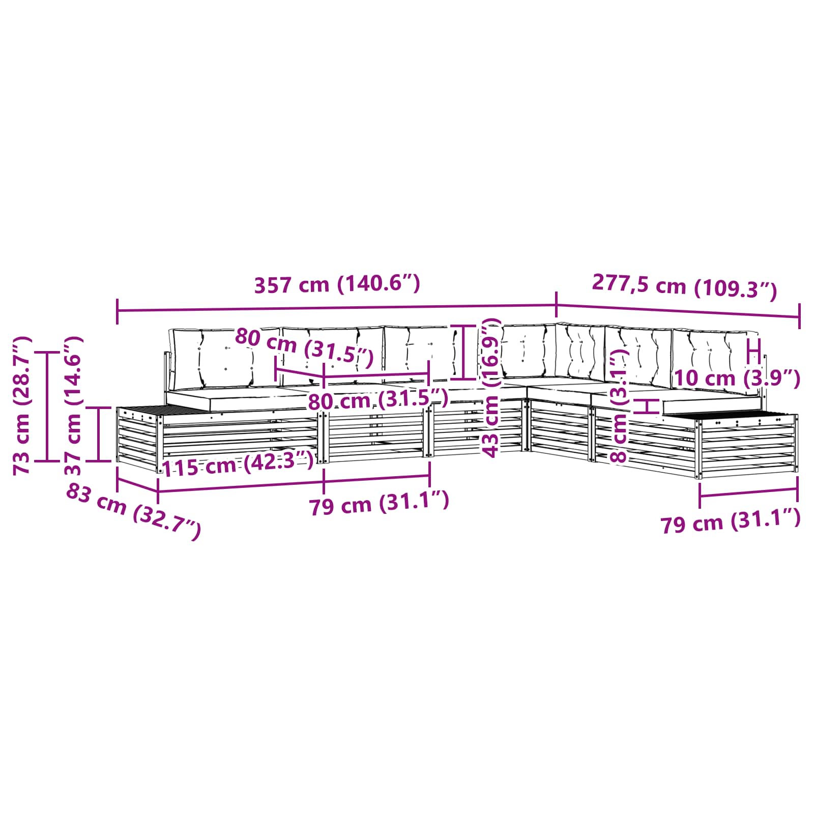 Zunanja garnitura za sedenje 6 Kos Naravna in svetlo siva - slika 10
