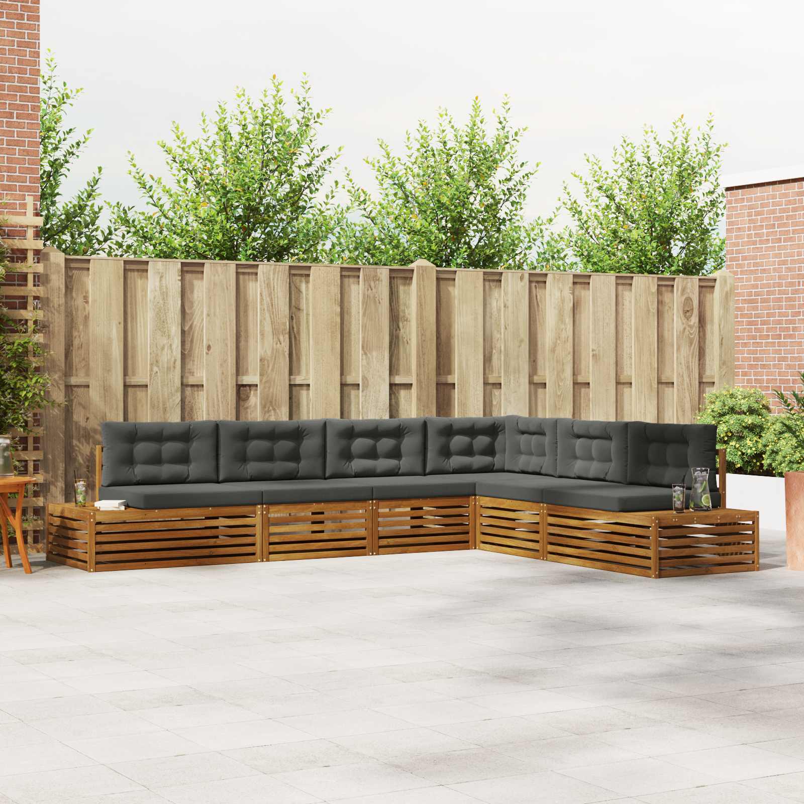 vidaXL Outdoor-Sofagarnitur mit Kissen 6 Stück Natur und Anthrazit