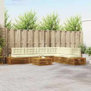 Zunanja garnitura za sedenje z blazino 7 Kos Naravna in smetana