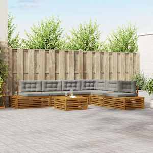 Zunanja garnitura za sedenje 7 Kos Naravna in svetlo siva