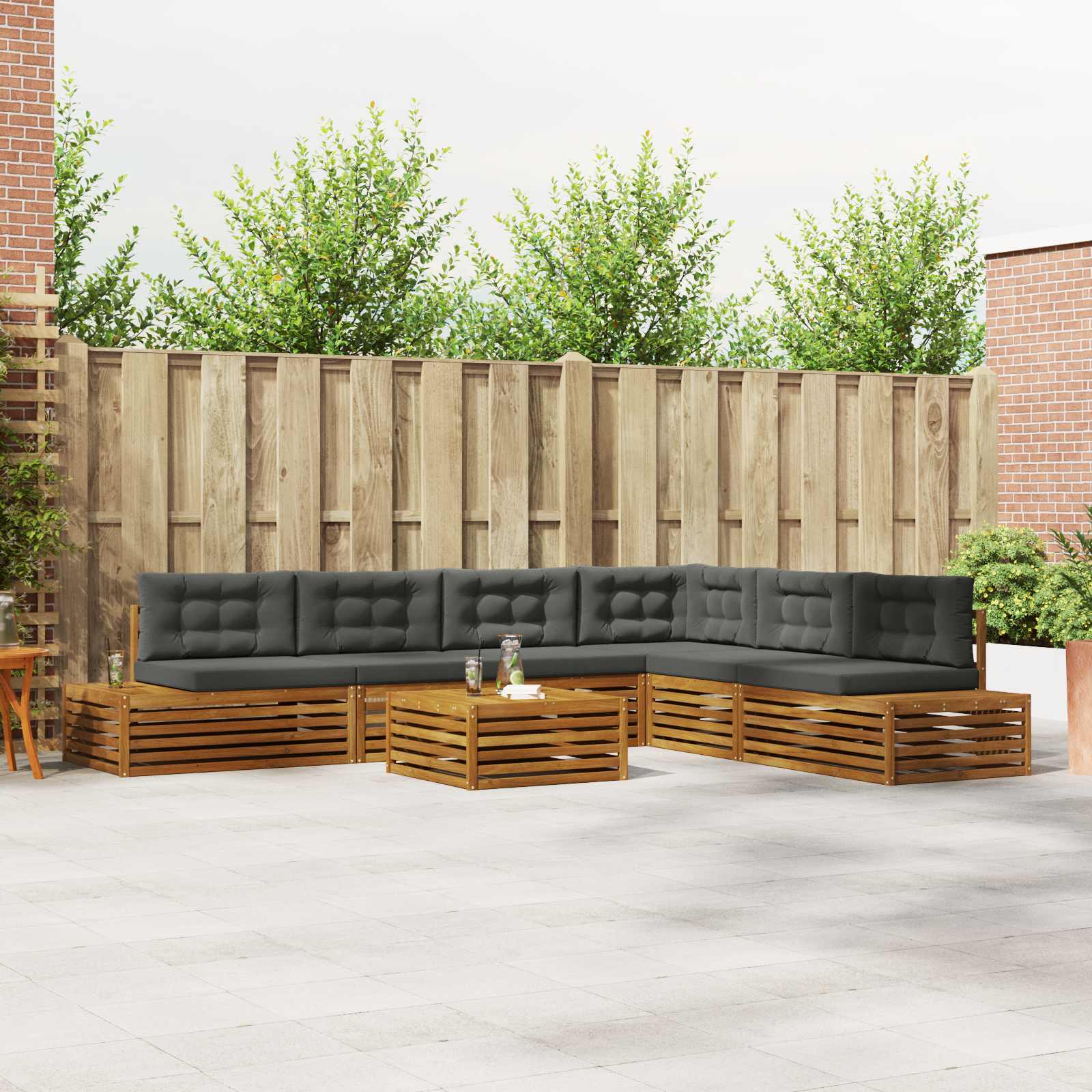 vidaXL Outdoor-Sofagarnitur mit Kissen 7 Stück Natur und Anthrazit