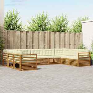 Zunanja garnitura za sedenje z blazino 9 pcs Naravna in smetana