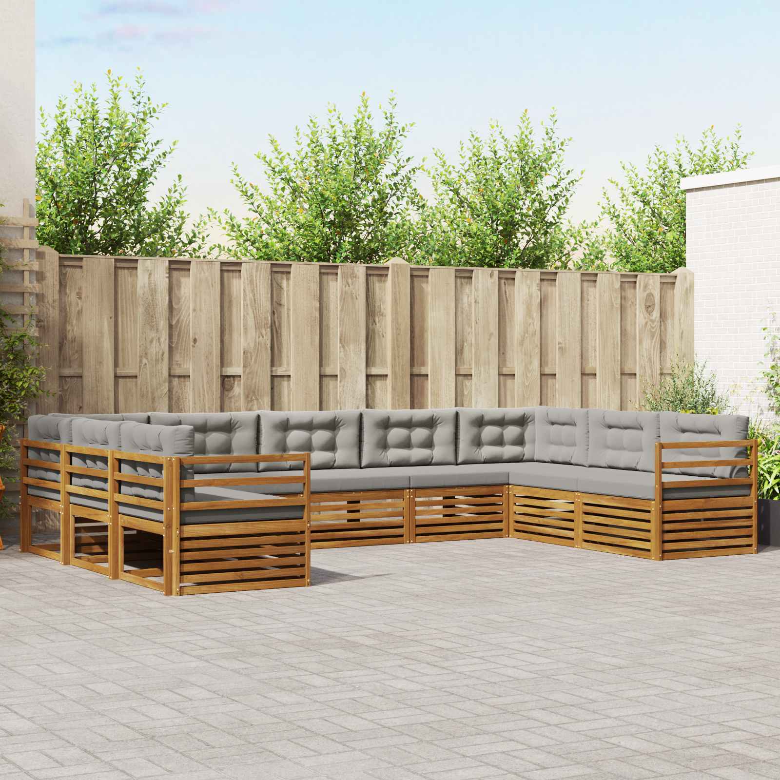 Sofa-Sets 9 pcs Natuurlijk en Lichtgrijs Massief Acaciahout image 1