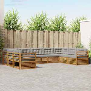 Zunanja garnitura za sedenje 9 pcs Naravna in svetlo siva