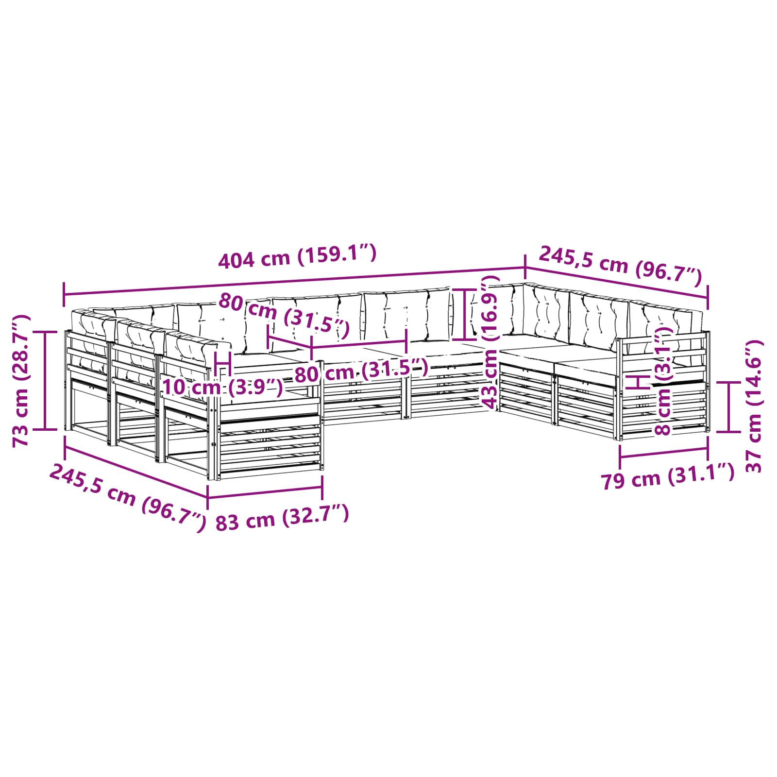 Sofa-Sets 9 pcs Natuurlijk en Lichtgrijs Massief Acaciahout image 7