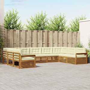 Zunanja garnitura za sedenje z blazino 9 pcs Naravna in smetana