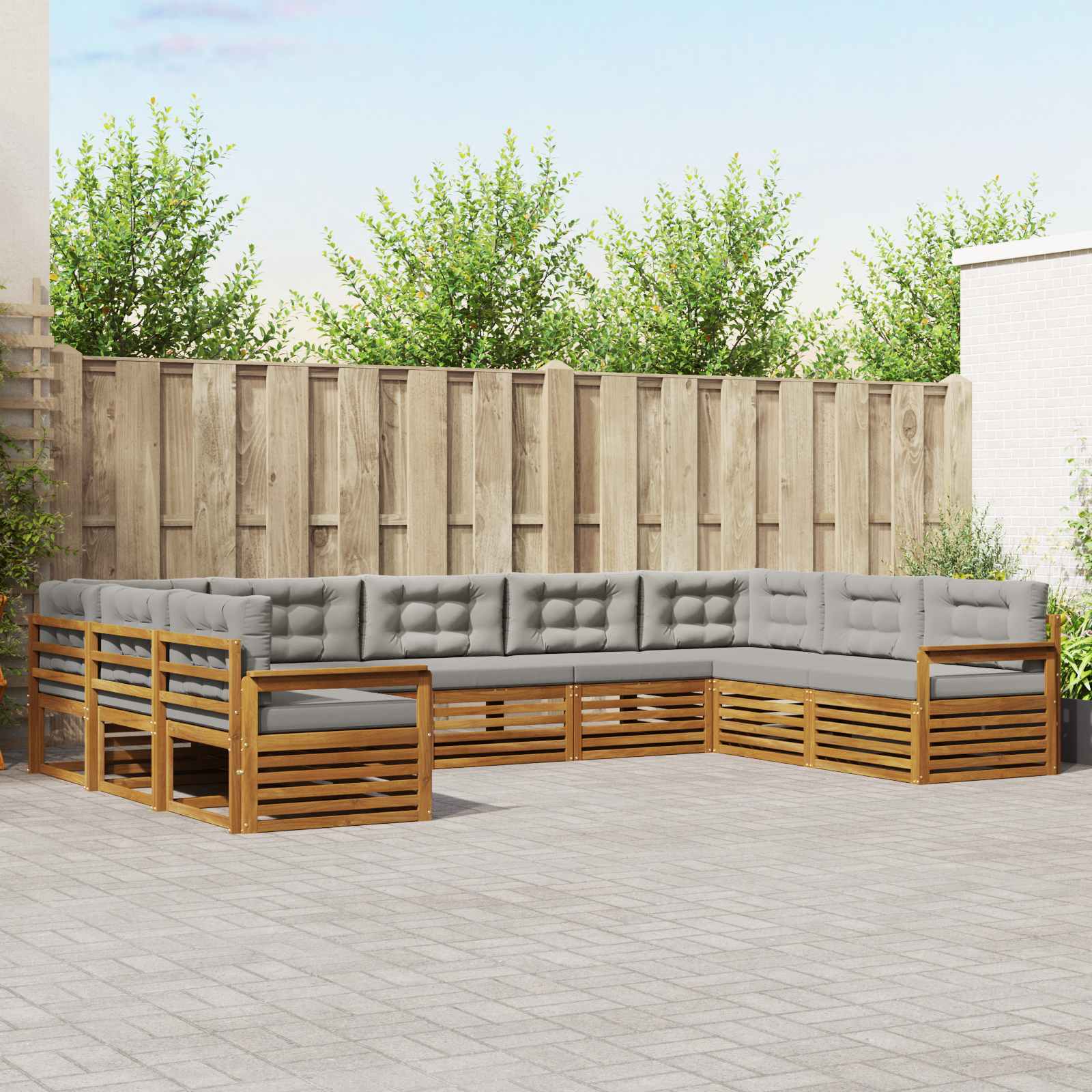 Sofa-Sets 9 pcs Natuurlijk en Lichtgrijs Massief Acaciahout image 1