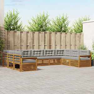 Zunanja garnitura za sedenje 9 pcs Naravna in svetlo siva