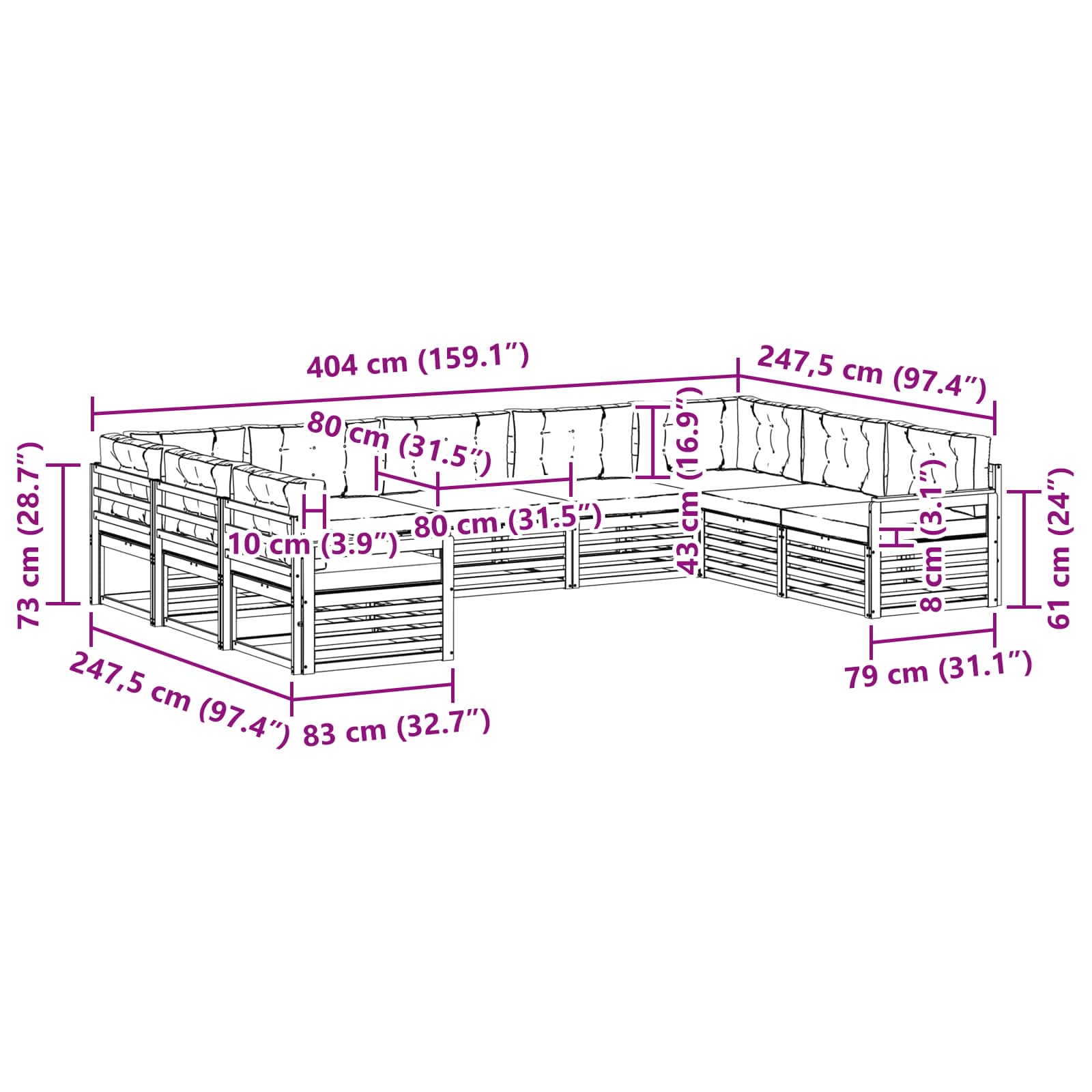 Sofa-Sets 9 pcs Natuurlijk en Antraciet Massief Acaciahout image 7