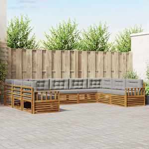 Zunanja garnitura za sedenje 9 pcs Naravna in svetlo siva