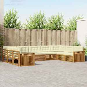 Zunanja garnitura za sedenje z blazino 9 pcs Naravna in smetana