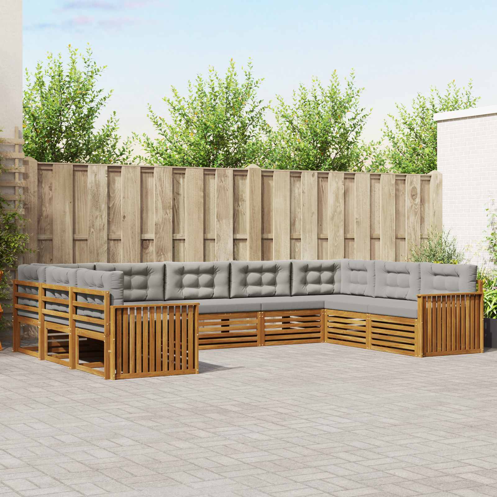 Sofa-Sets 9 pcs Natuurlijk en Lichtgrijs Massief Acaciahout image 1