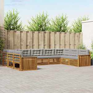 Zunanja garnitura za sedenje 9 pcs Naravna in svetlo siva