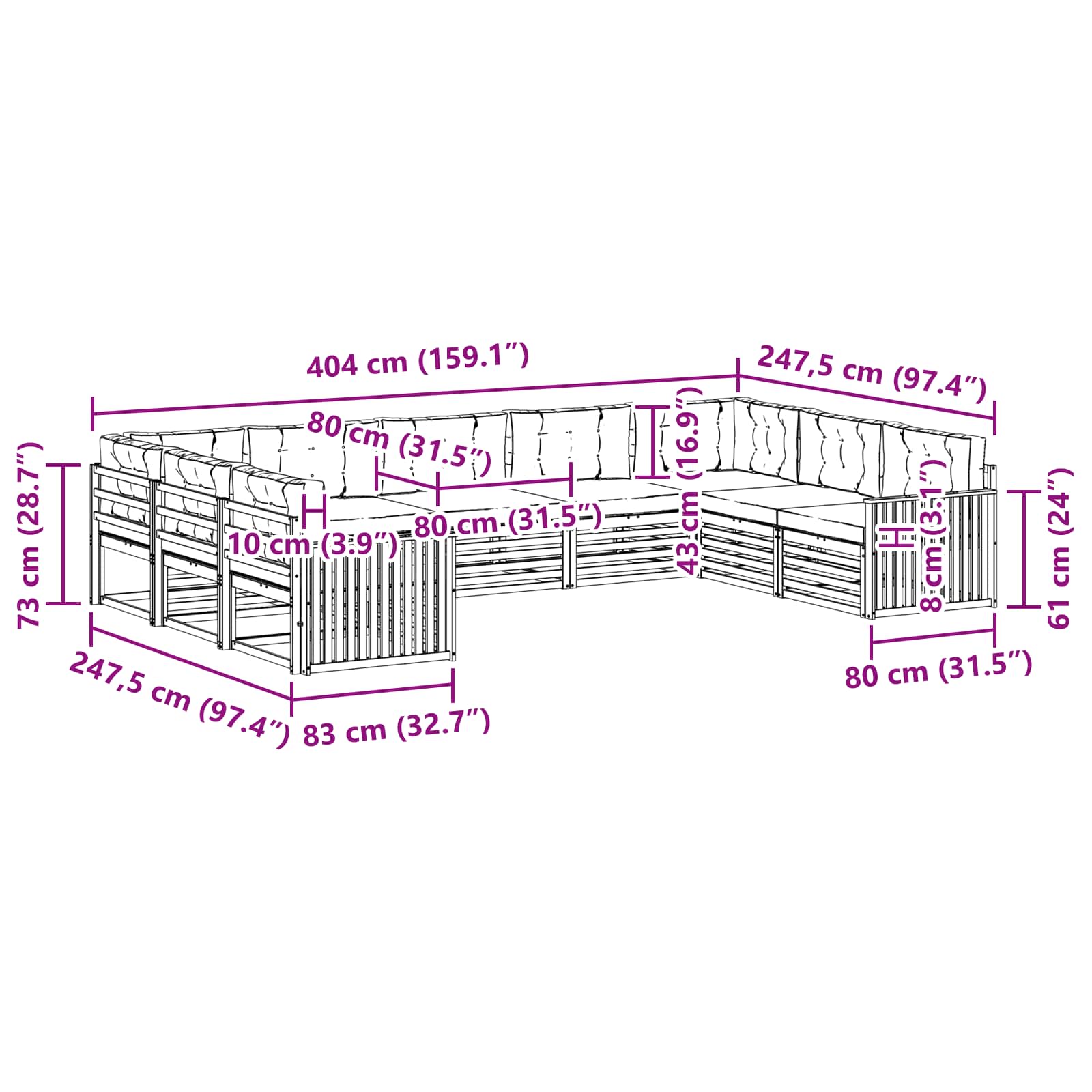 Sofa-Sets 9 pcs Natuurlijk en Lichtgrijs Massief Acaciahout image 7