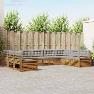 Zunanja garnitura za sedenje 9 pcs Naravna in svetlo siva