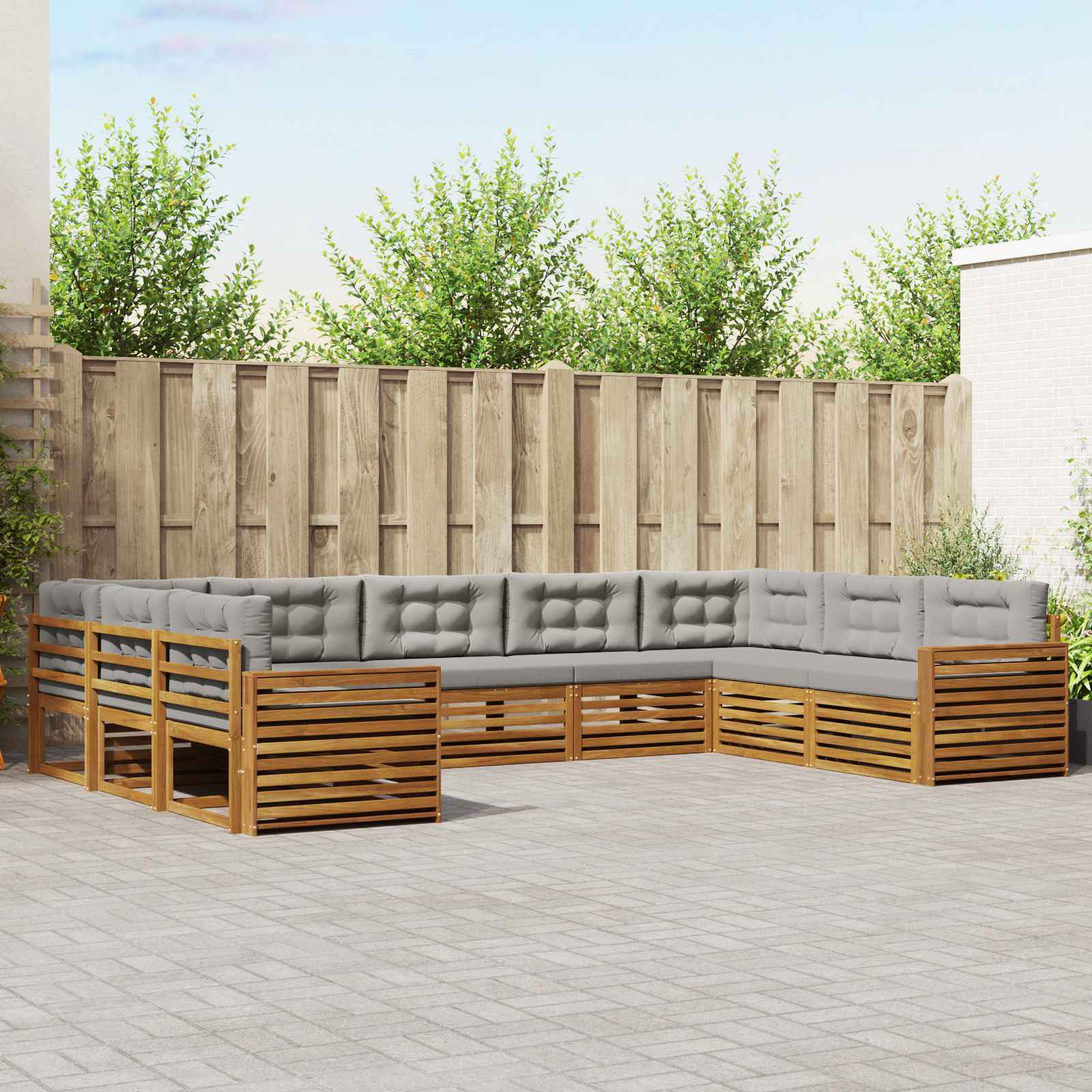 Zunanja garnitura za sedenje 9 pcs Naravna in svetlo siva