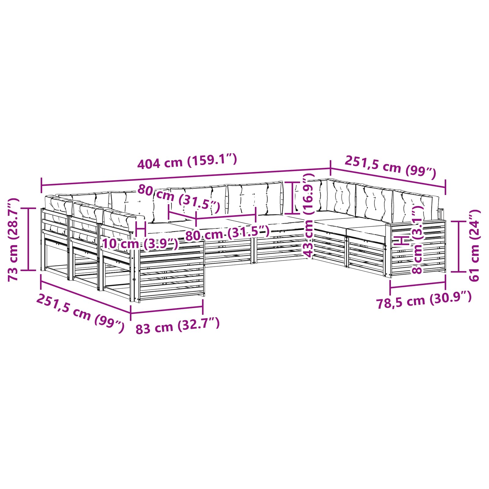 Sofa-Sets 9 pcs Natuurlijk en Antraciet Massief Acaciahout image 7