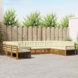 Zunanja garnitura za sedenje z blazino 9 pcs Naravna in smetana