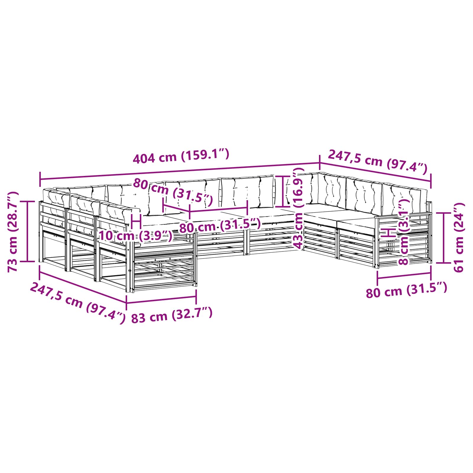 Sofa-Sets 9 pcs Natuurlijk en Beige Massief Acaciahout image 7