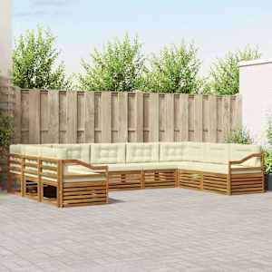 Zunanja garnitura za sedenje z blazino 9 pcs Naravna in smetana