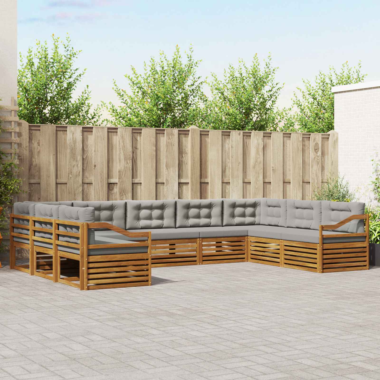 vidaXL Sofagarnituren 9 pcs Natürlich und Hellgrau Massivholz Akazie