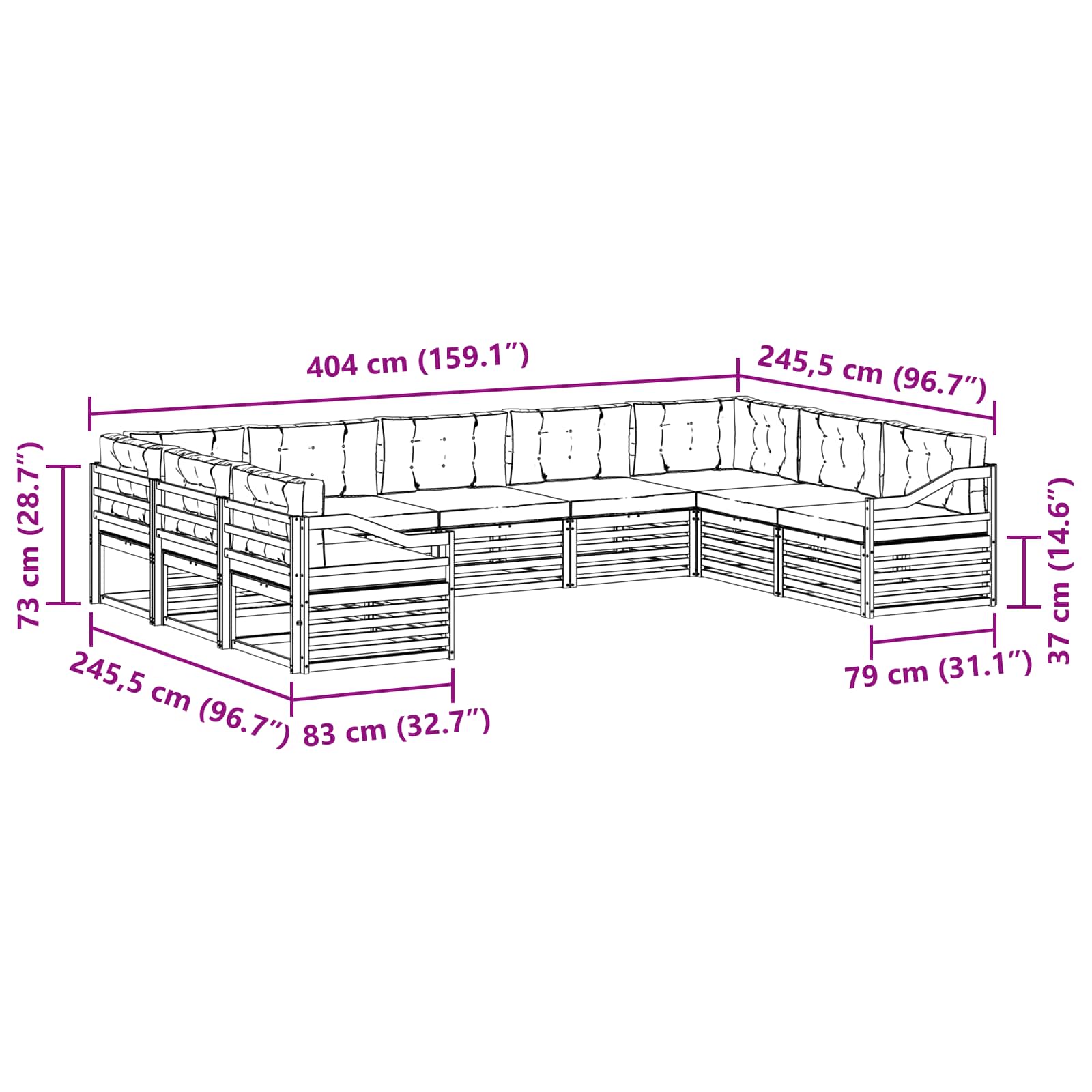 Sofa-Sets 9 pcs Natuurlijk en Antraciet Massief Acaciahout image 7
