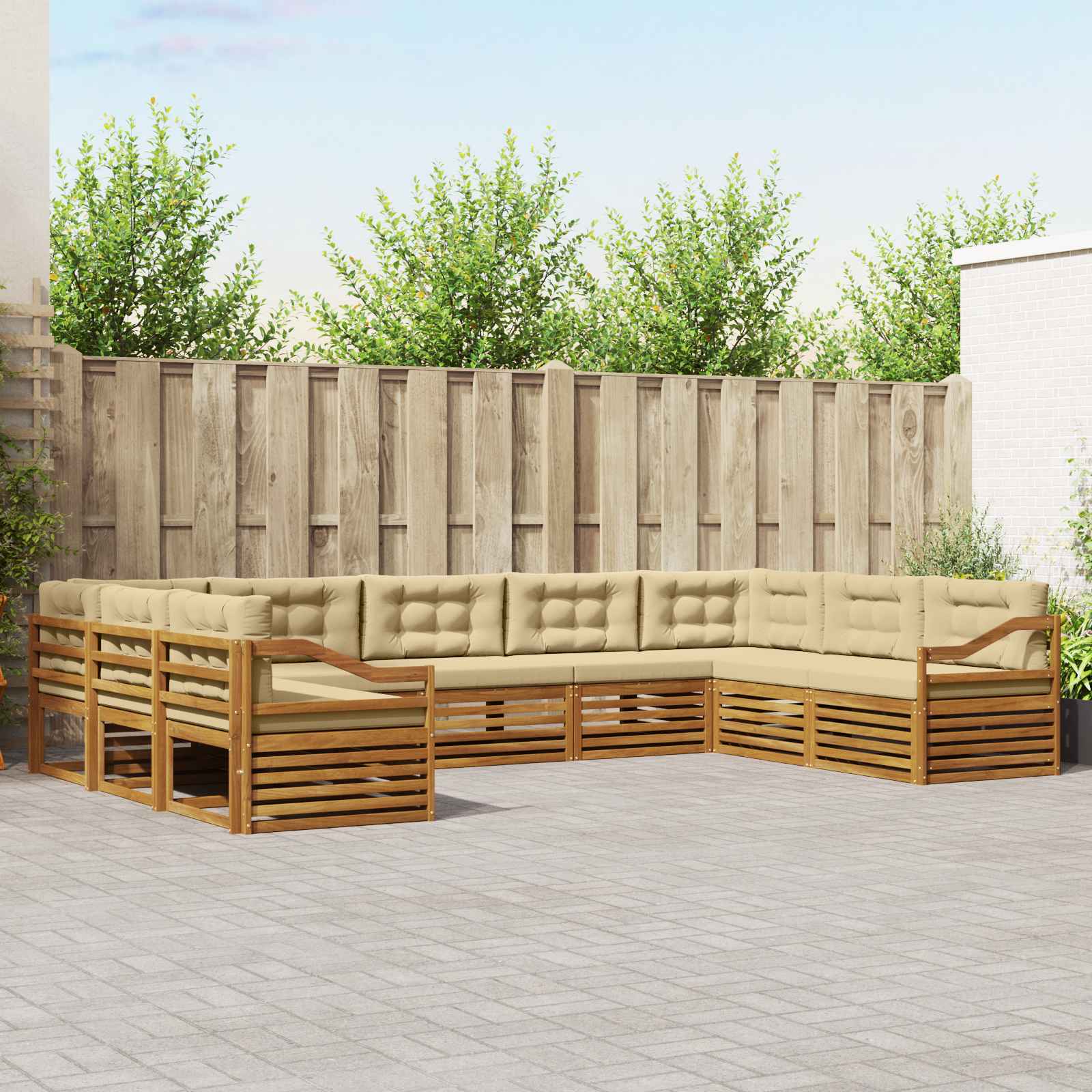 vidaXL Buiten bankenset 9 st 9-zits Natuurlijk en Beige Bruin
