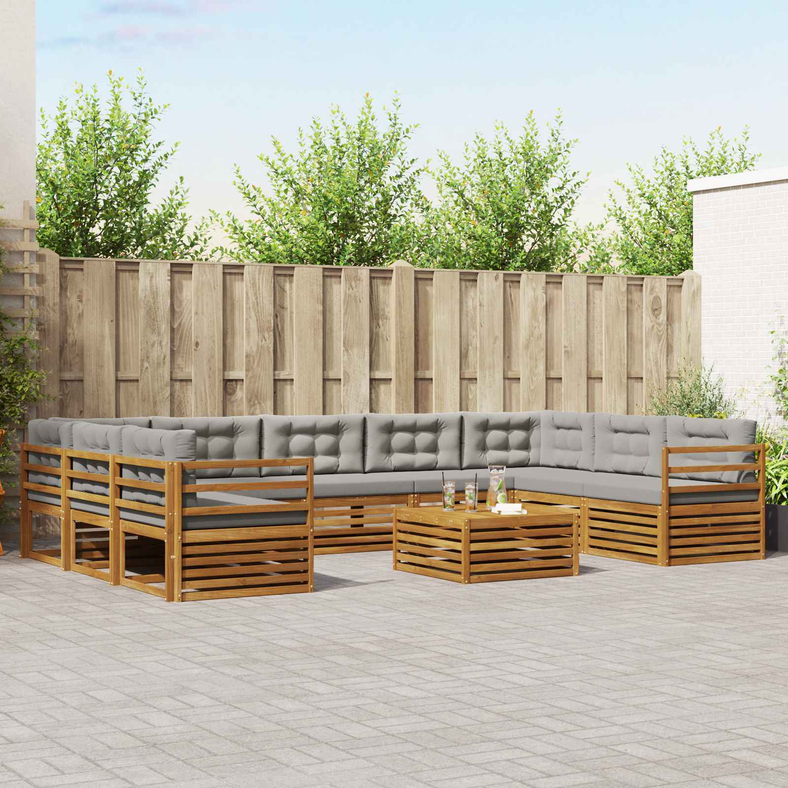 Zunanja garnitura za sedenje 10 pcs Naravna in svetlo siva