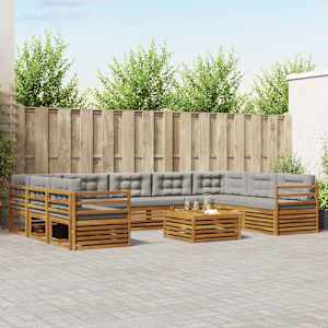 Zunanja garnitura za sedenje 10 pcs Naravna in svetlo siva