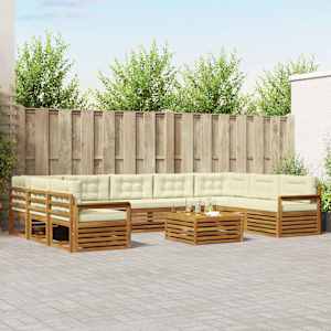 Zunanja garnitura za sedenje 10 pcs Naravna in smetana