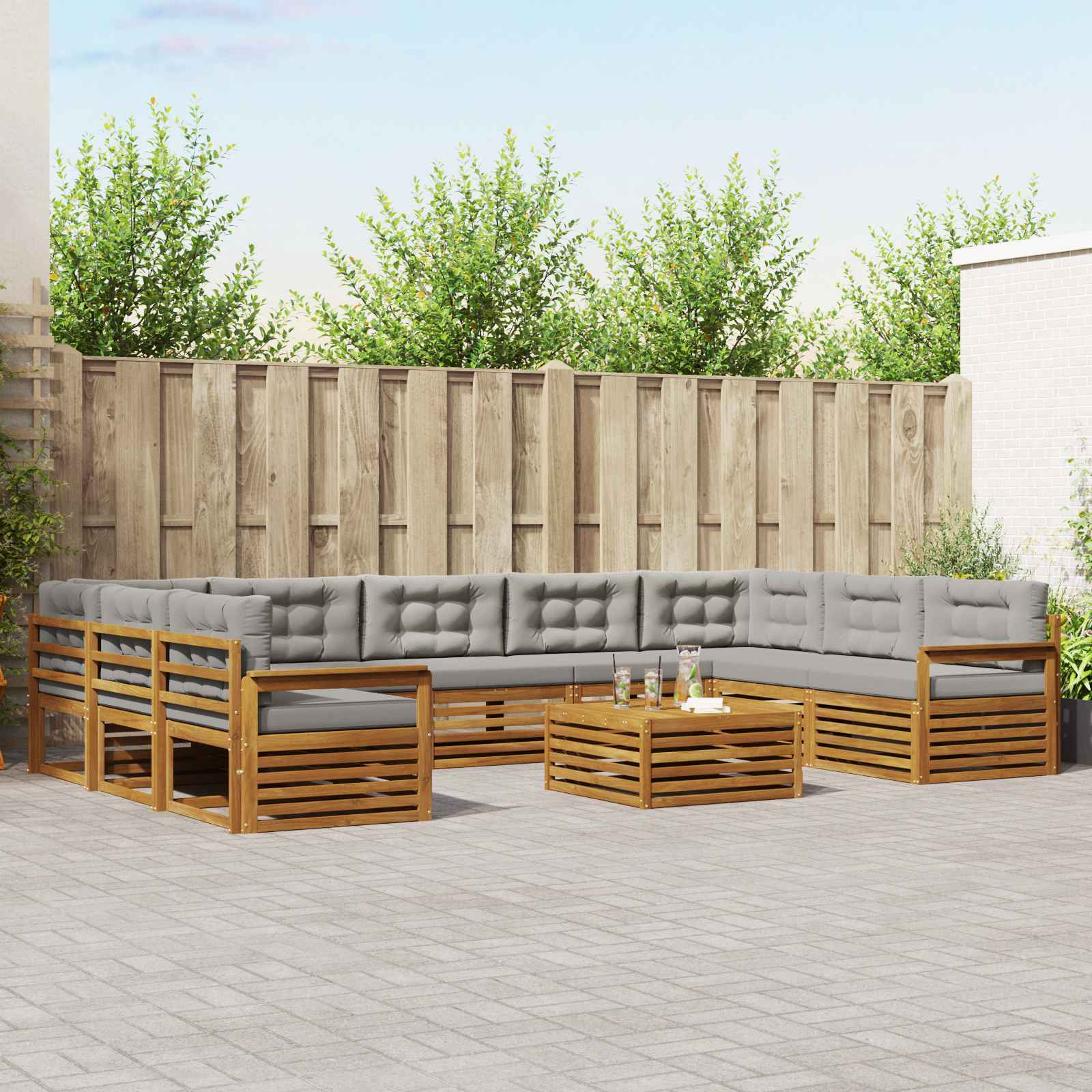 vidaXL Sofagarnituren 10 pcs Natürlich und Hellgrau Massivholz Akazie