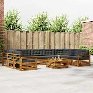 Zunanja garnitura za sedenje 10 pcs Naravna in antracitna