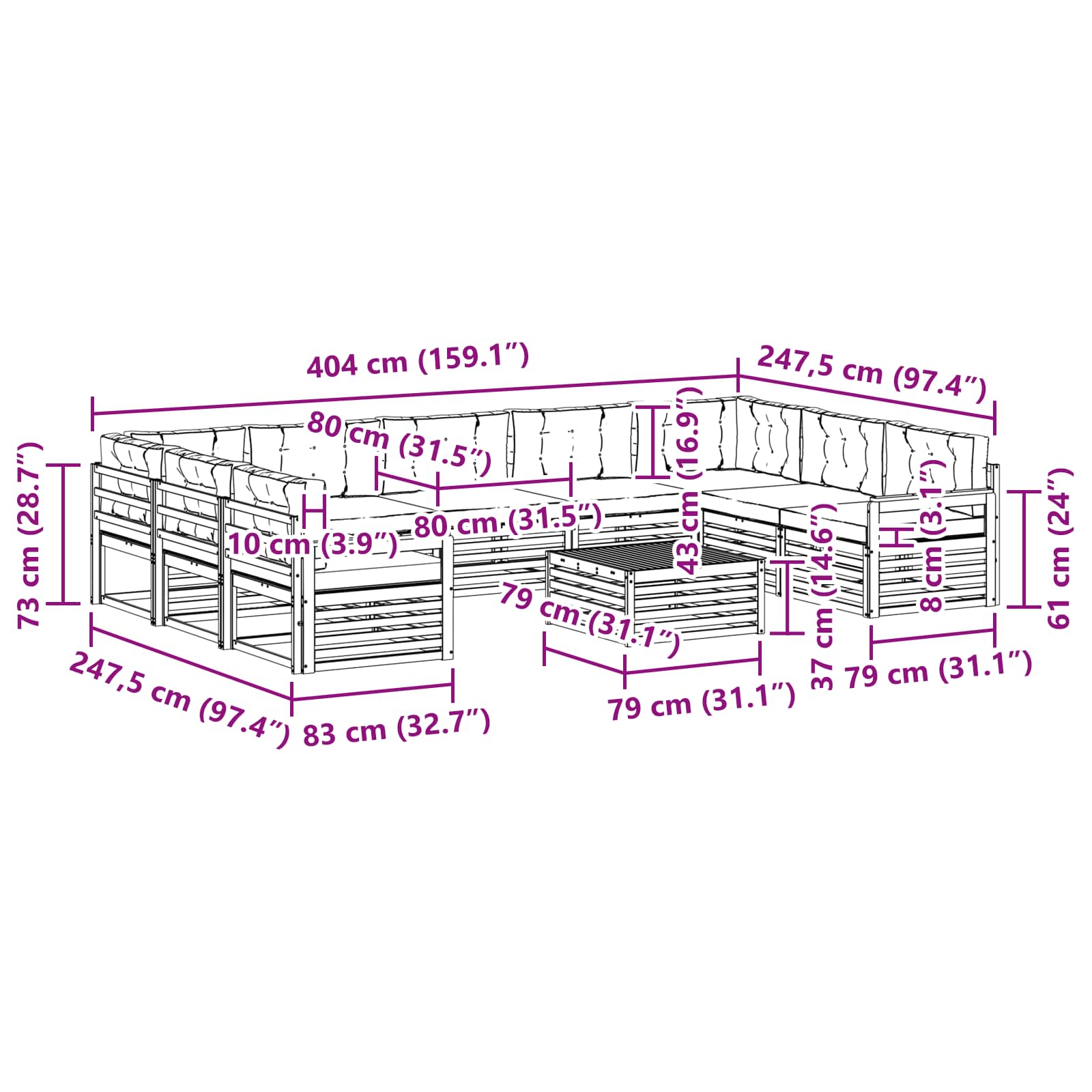 Sofa-Sets 10 pcs Natuurlijk en Antraciet Massief Acaciahout image 8