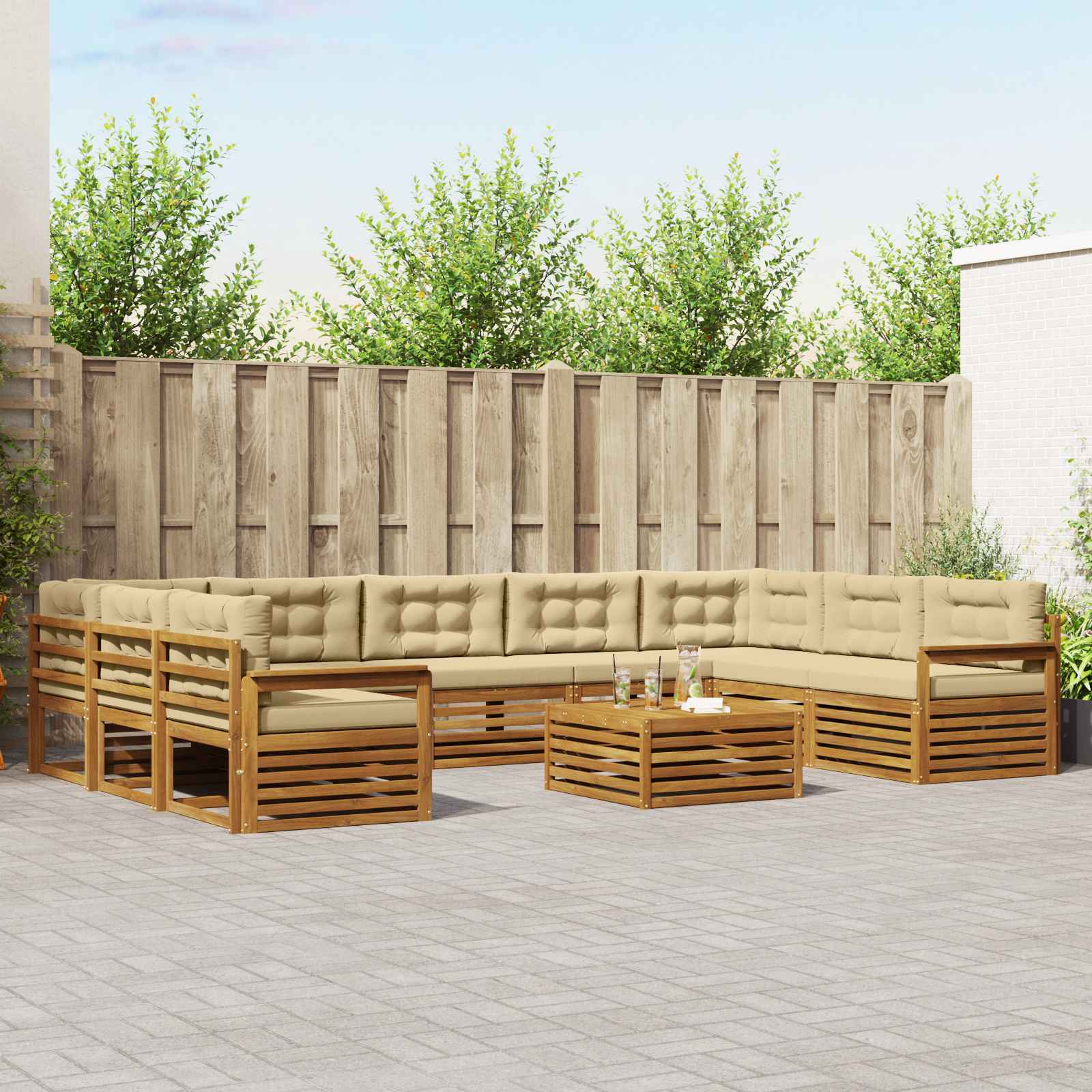 Sofa-Sets 10 pcs Natuurlijk en Beige Massief Acaciahout image 1