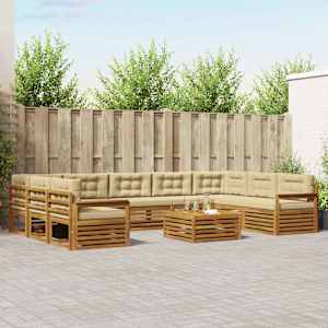 Zunanja garnitura za sedenje z blazino 10 pcs Naravna in bež