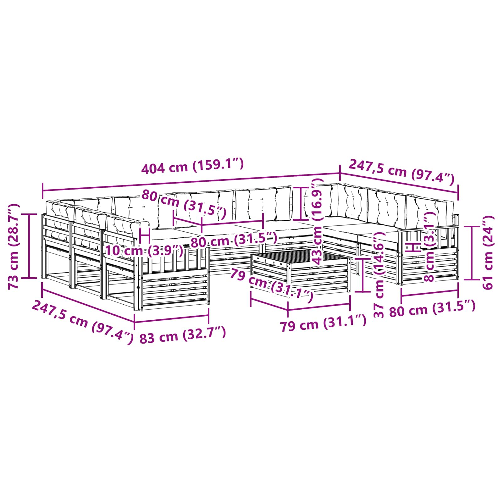 Sofa-Sets 10 pcs Natuurlijk en Antraciet Massief Acaciahout image 8