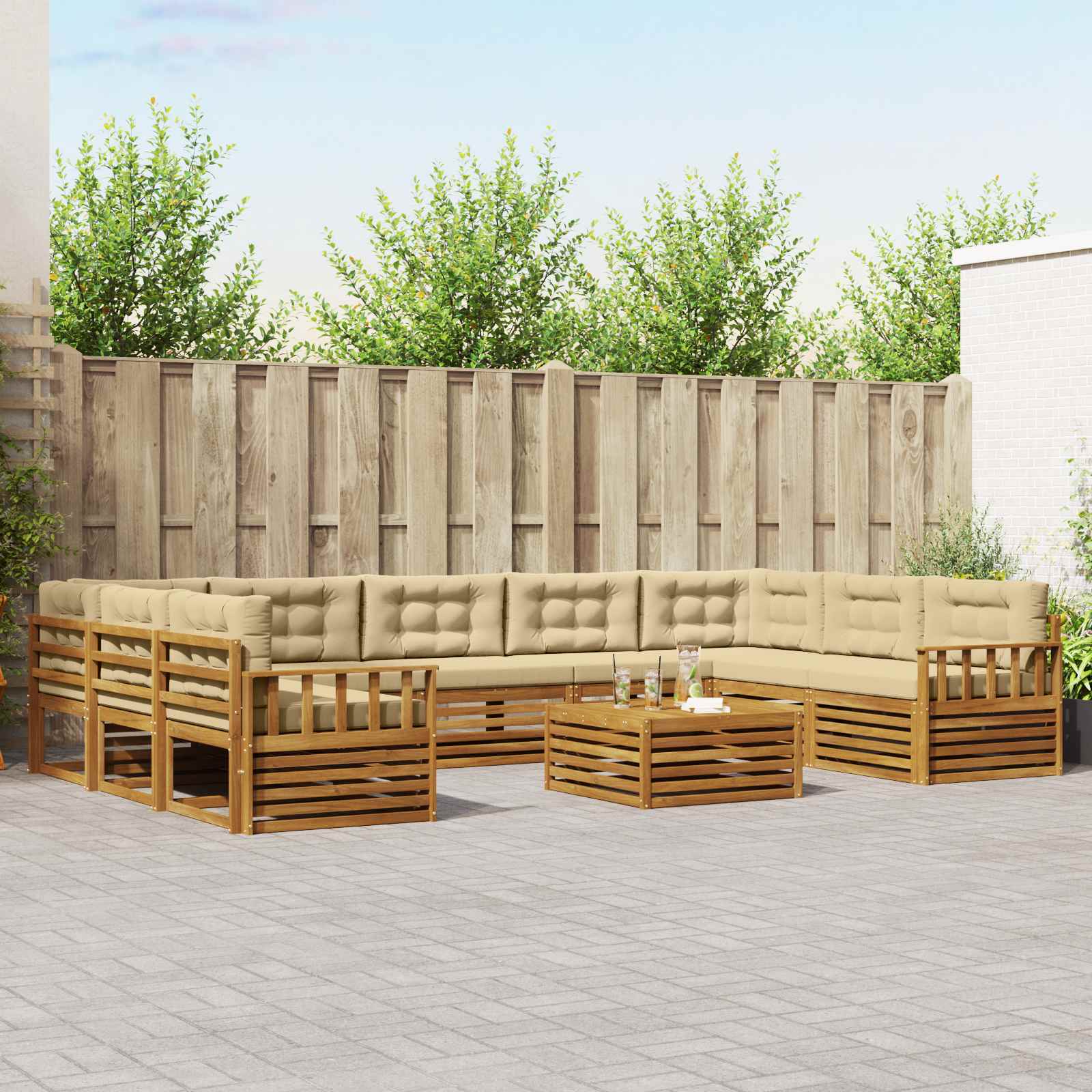 Sofa-Sets 10 pcs Natuurlijk en Beige Massief Acaciahout image 1