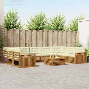 Zunanja garnitura za sedenje 10 pcs Naravna in smetana