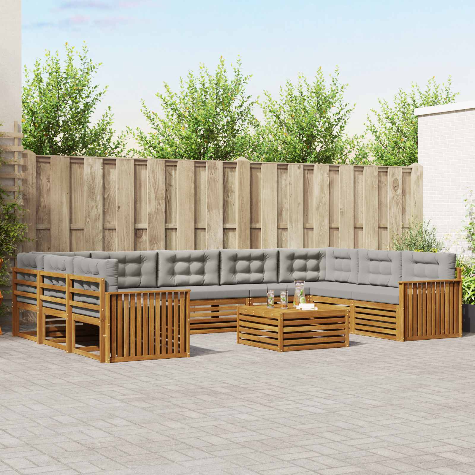 vidaXL Sofagarnituren 10 pcs Natürlich und Hellgrau Massivholz Akazie