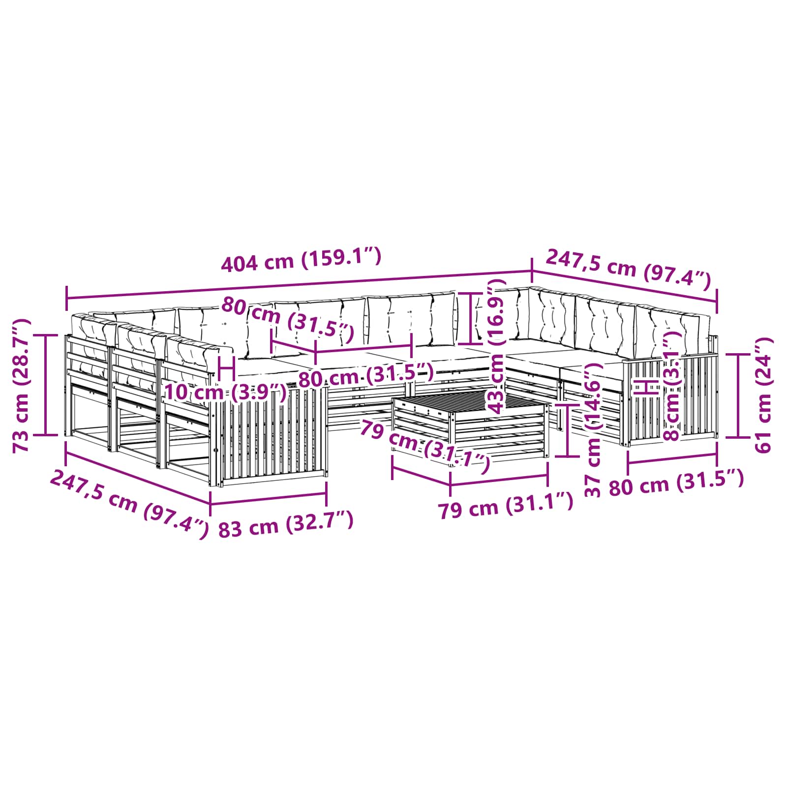 Sofa-Sets 10 pcs Natuurlijk en Antraciet Massief Acaciahout image 8