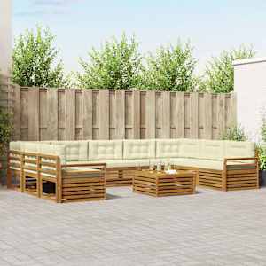 Zunanja garnitura za sedenje 10 pcs Naravna in smetana