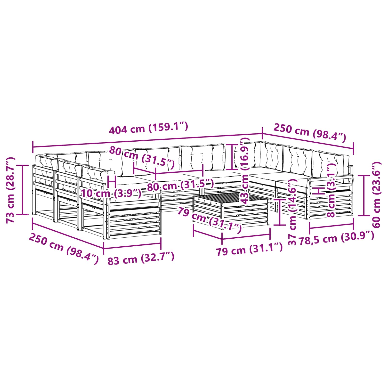 Sofa-Sets 10 pcs Natuurlijk en Antraciet Massief Acaciahout image 8