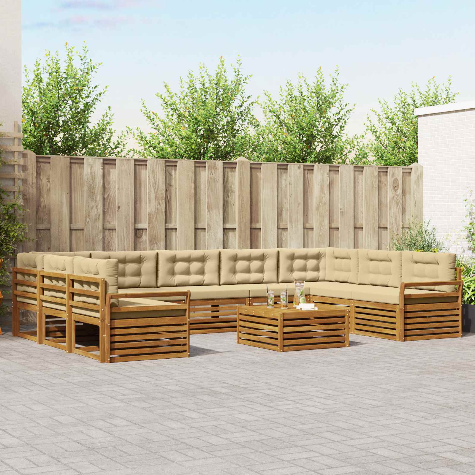 vidaXL Udendørs sofagruppe 10 stk. Naturlig og Beige Massivt Akacietræ
