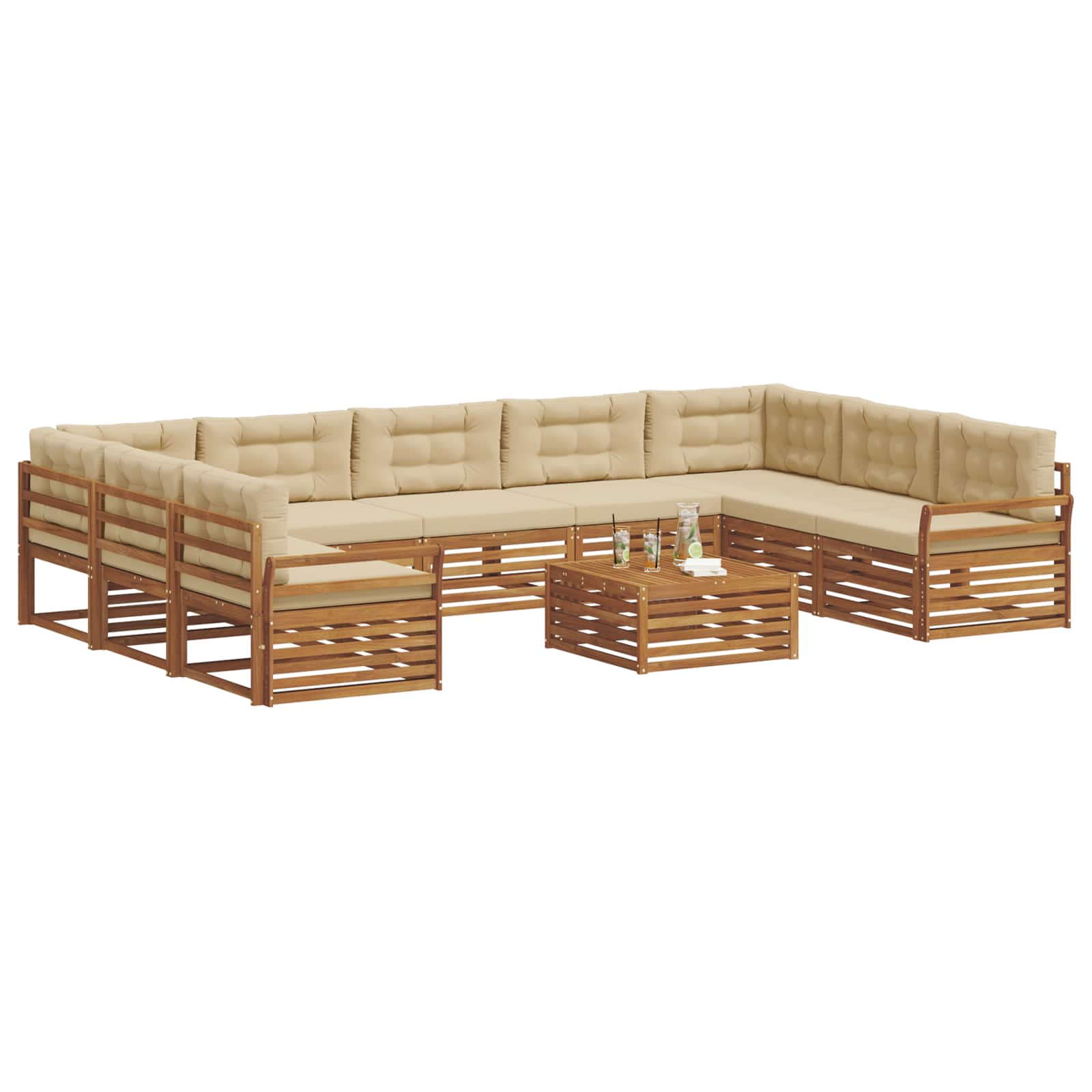Sofa-Sets 10 pcs Natuurlijk en Beige Massief Acaciahout image 3
