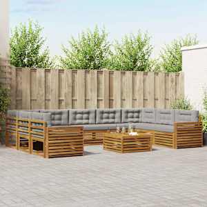 Zunanja garnitura za sedenje 10 pcs Naravna in svetlo siva