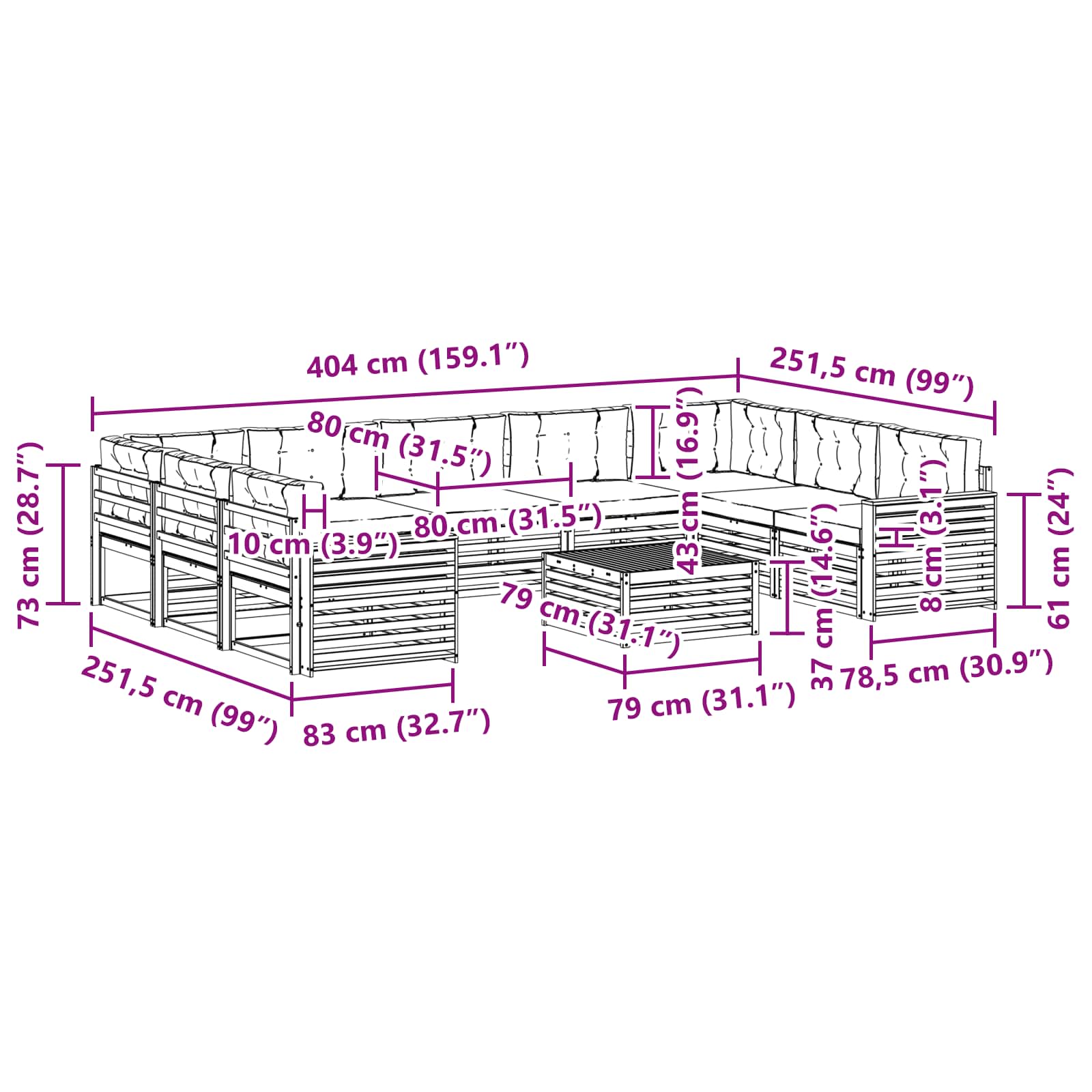 Sofa-Sets 10 pcs Natuurlijk en Antraciet Massief Acaciahout image 8